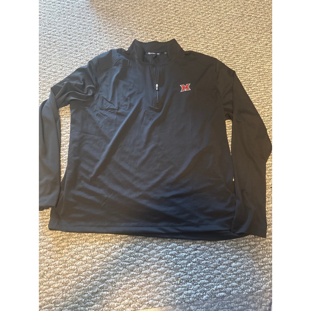 Cutter & Buck Mens Miami of Ohio University RedHawks Quarter Zip  Black XL